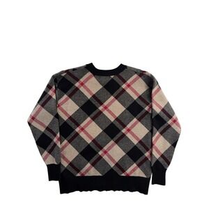 Rachel Zoe Women's  Argyle Plaid Crew Neck Tan Black & Red Sweater Small